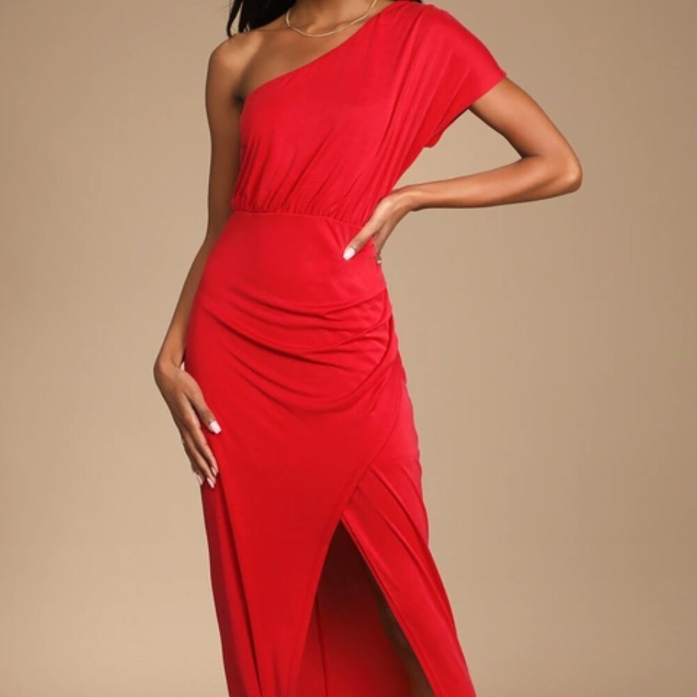 Take Me Out Red One-Shoulder Maxi Dress / Lulus / Large